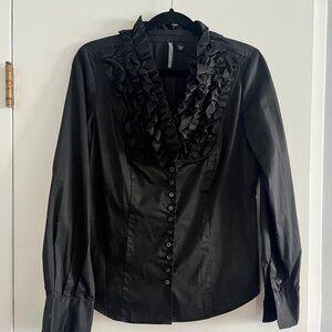 Black Nine West Ruffled Breast Blouse
